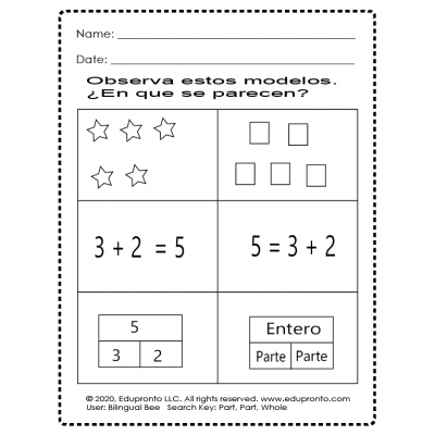 Part-Part-Whole, First Grade Addition, First Grade Subtraction, TEK 1.5F, Edupronto Addition